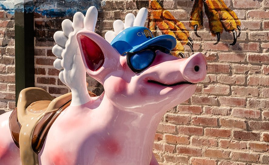 Pig sculpture on the rooftop