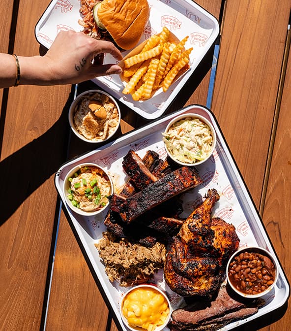 selection of items from Rodney Scott's Whole Hog BBQ