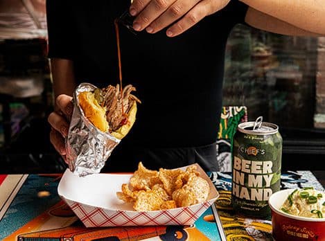 Pull Pork Sandwich and pork rinds