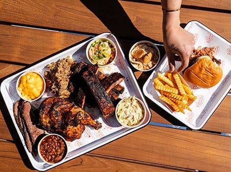spread of food at Rodney Scott's Whole Hog BBQ